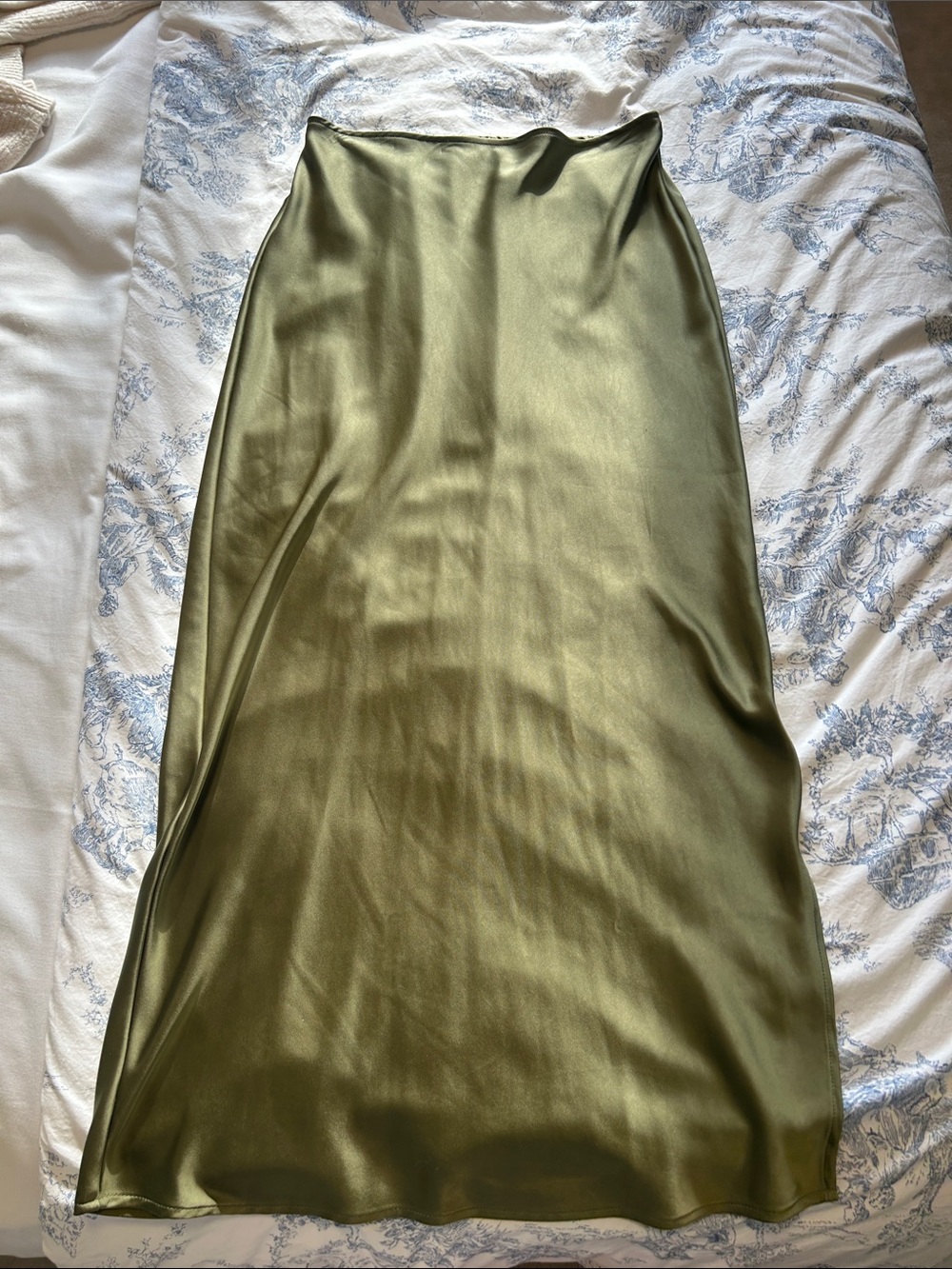 Old Navy Olive Satin Midi Slip Skirt
